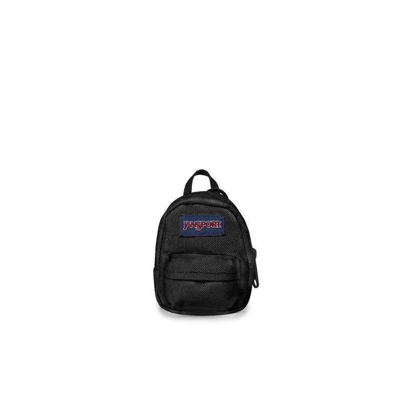 Black mini backpack with top handle and front zip pocket