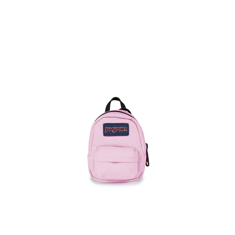 JanSport mini backpack in Pink Ice with front pocket and black top handle