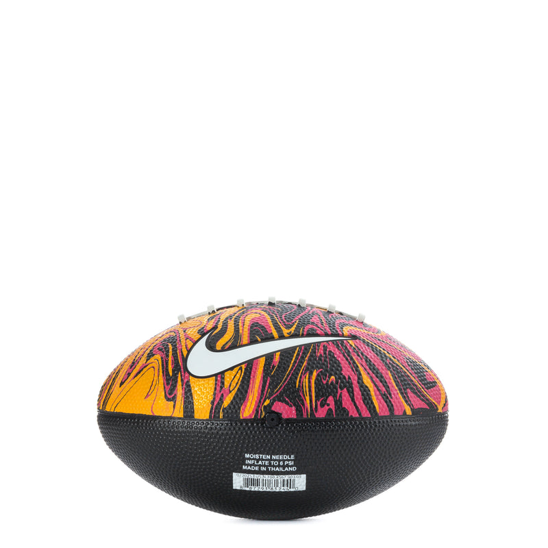 Mini playground football back view, multicolor swirl top, black label and Nike swoosh