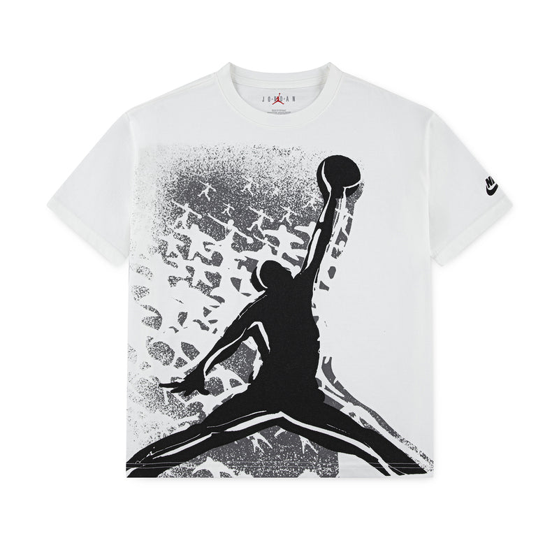 Youth graphic T-shirt in white with black guitar-style print on front