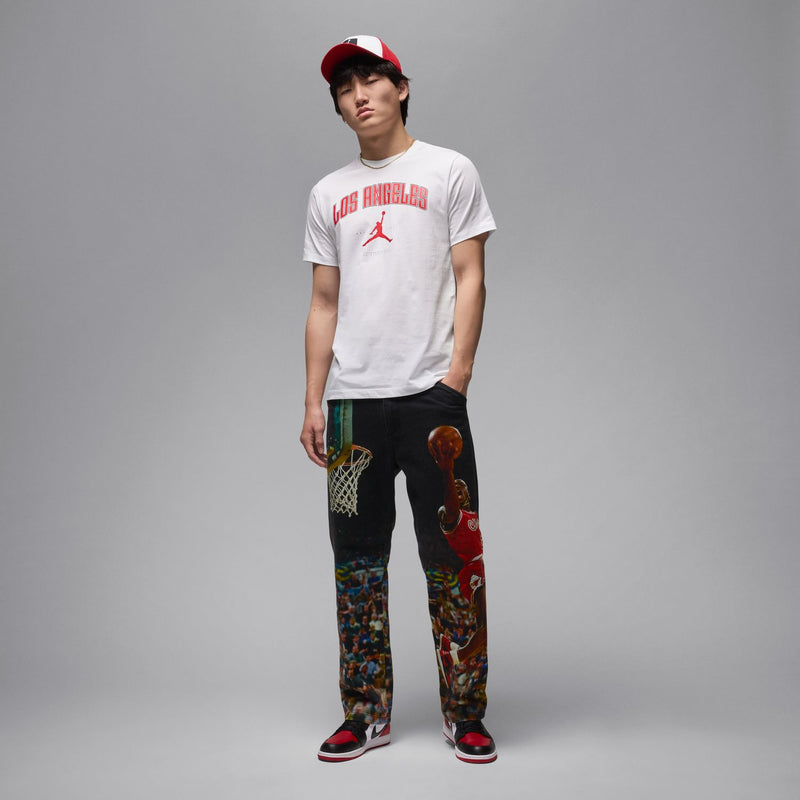 Men's white crew-neck T-shirt with red Los Angeles graphic on chest