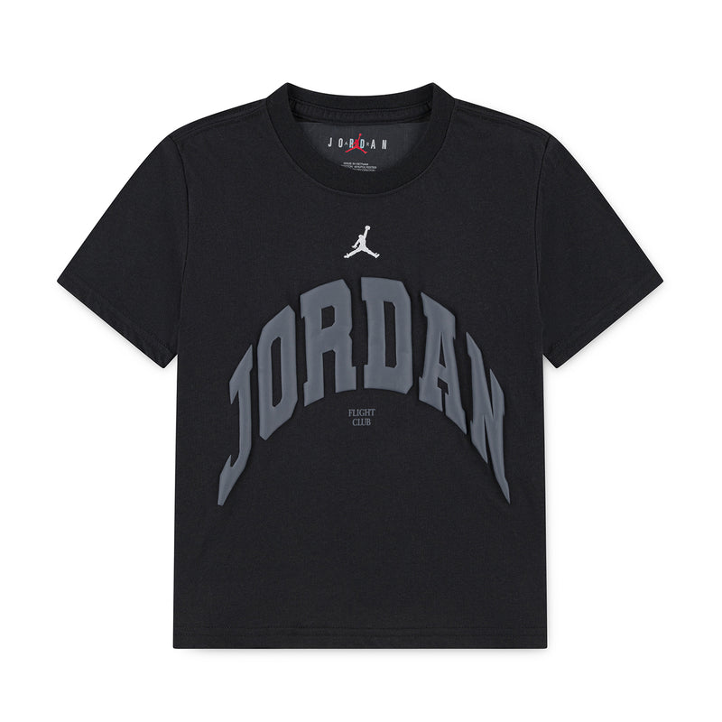 Youth black T-shirt with Air Jordan graphic and Flight Club text on front
