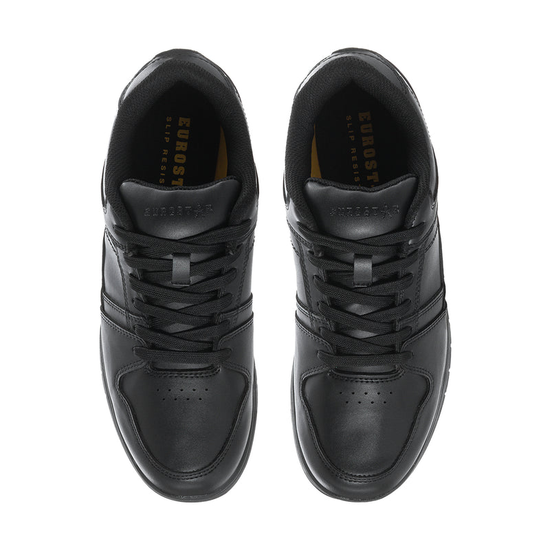 Pair of men's black sneakers with lace-up uppers and branded inner lining