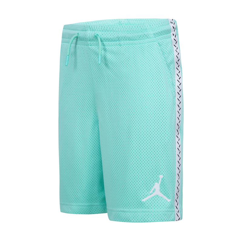 Youth turquoise/teal mesh shorts with side graphic and contrast seam detail
