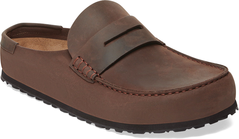 Quarter turn view Men's Birkenstock Footwear style name Naples Oiled in color Habana. Sku: 1029617