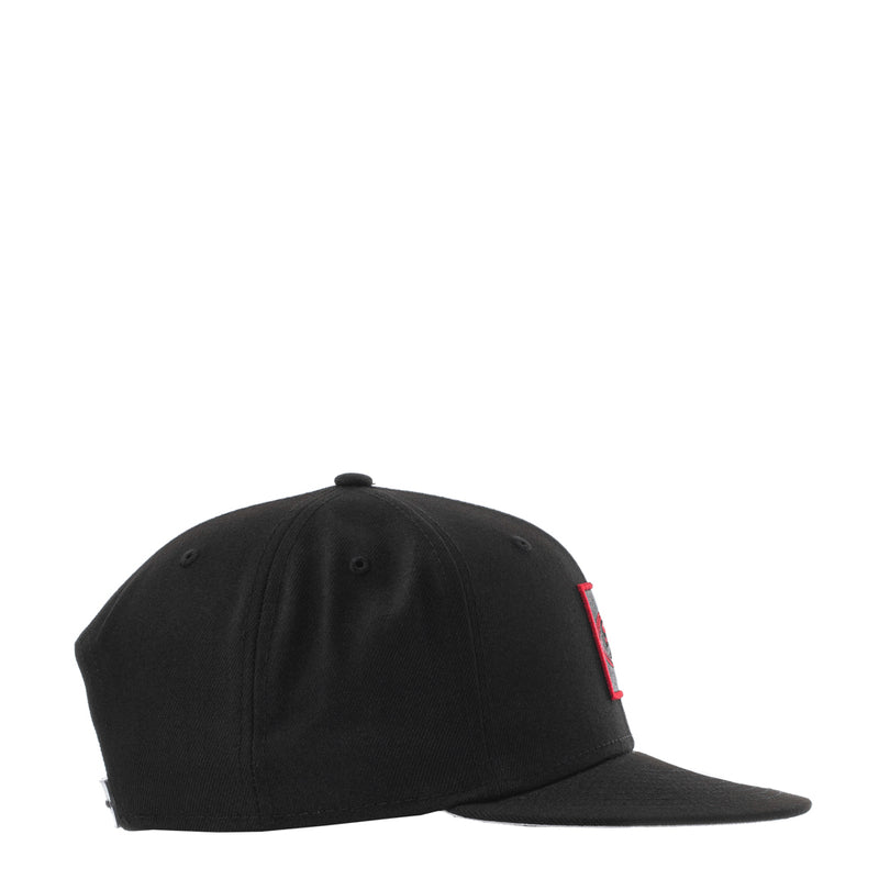 Black baseball cap with red side accent detail
