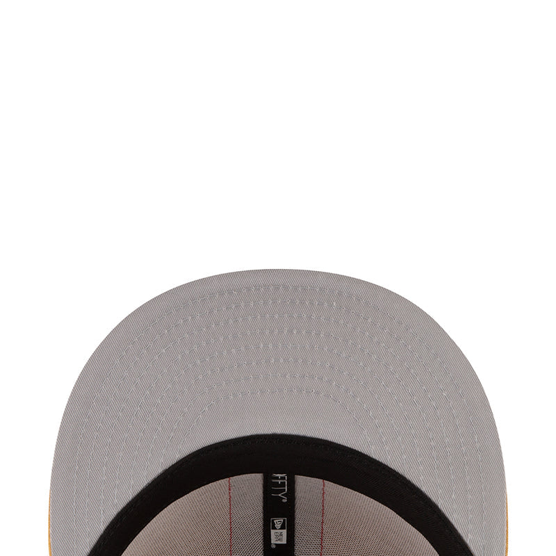 Gray baseball cap crown close-up with black inner band