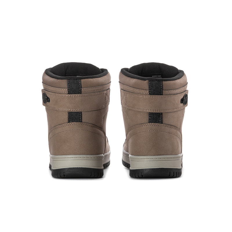Men's high-top sneakers heel view with cushioned collar and rubber sole
