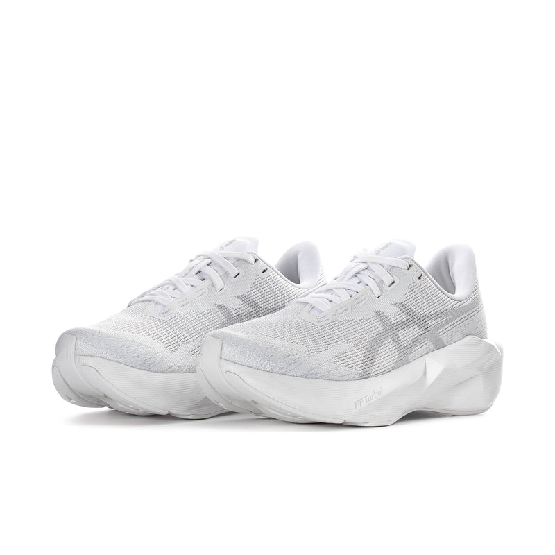 Women's white lace-up sneakers, side profile with sculpted midsole and mesh upper