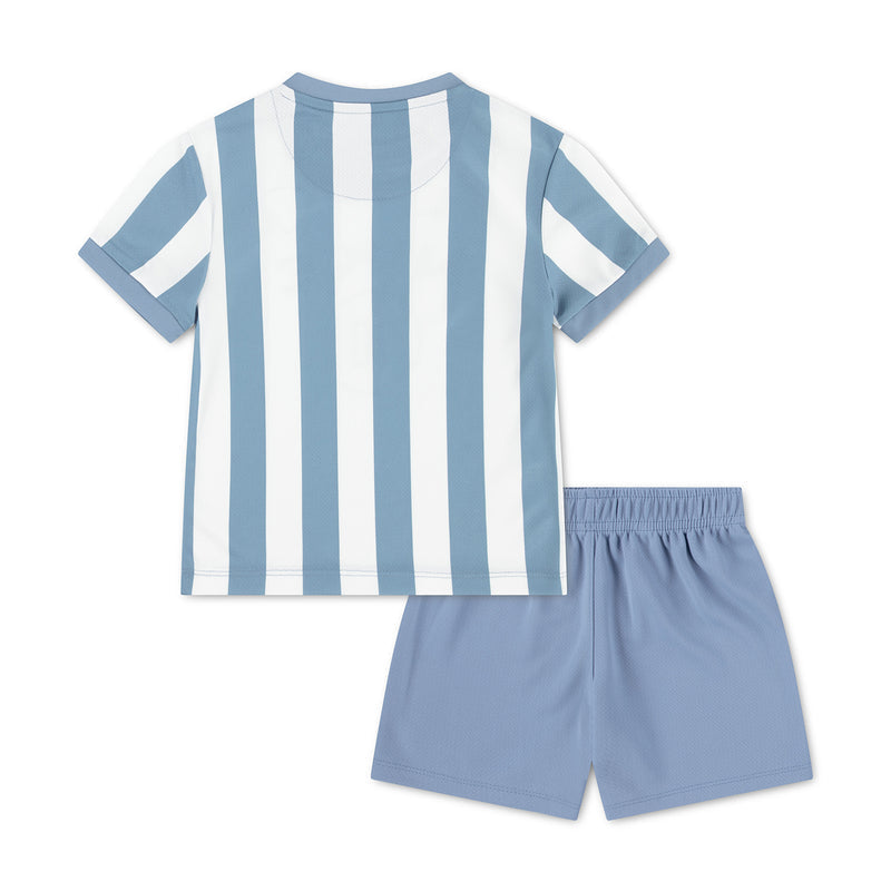 Toddler striped soccer jersey and shorts set, light blue; short-sleeve top and shorts