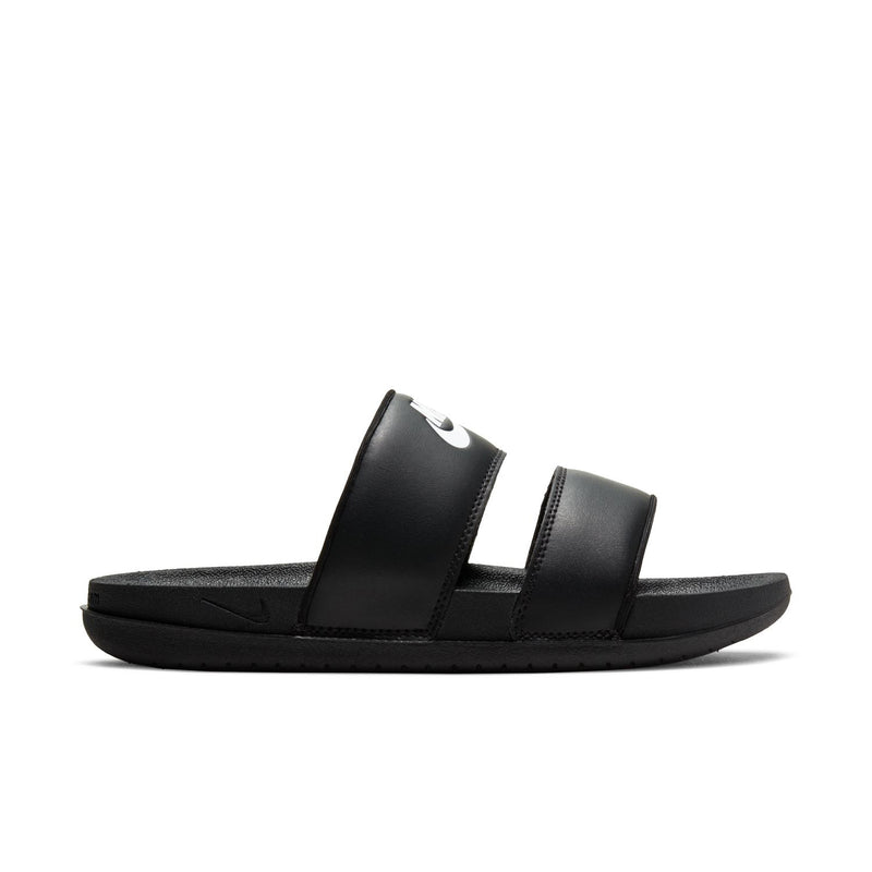 Women's black Nike slide sandals with two straps and textured footbed