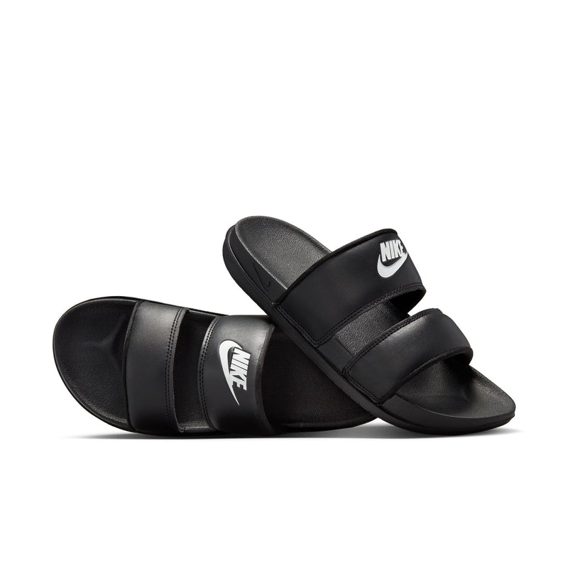 Women's black Nike slide sandals, two wide straps and cushioned footbed