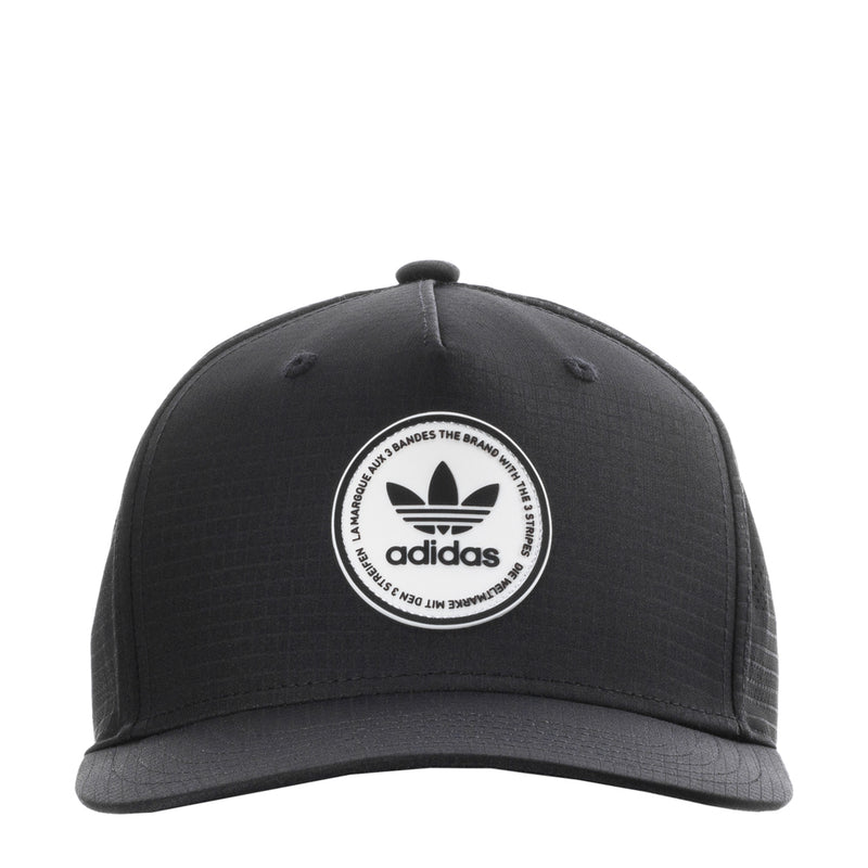 Black adidas snapback cap with white OG emblem front logo