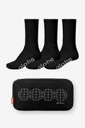 Three black OG Stealth crew socks with a neoprene carrying case featuring a globe pattern