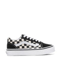 Kids' checkerboard Old Skool sneakers, black canvas with white stripe and laces