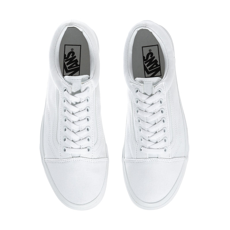 Men's white lace-up sneakers with padded collar and Vans logo on tongue