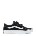 Kids' black skate sneakers with white side stripe and hook-and-loop straps