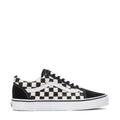 Youth checkerboard lace-up sneakers in black and white with white rubber sole