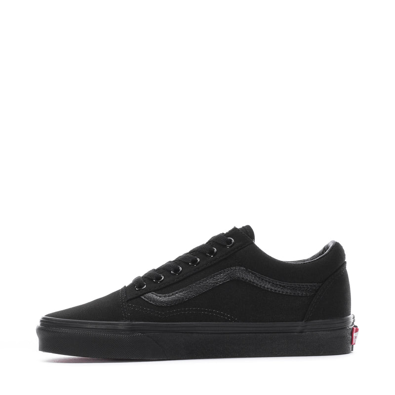 Black youth low-top canvas sneakers, side profile with lace-up and textured panel