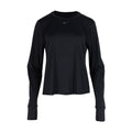 Women's black long-sleeve Dri-FIT top with Nike swoosh, crew neck