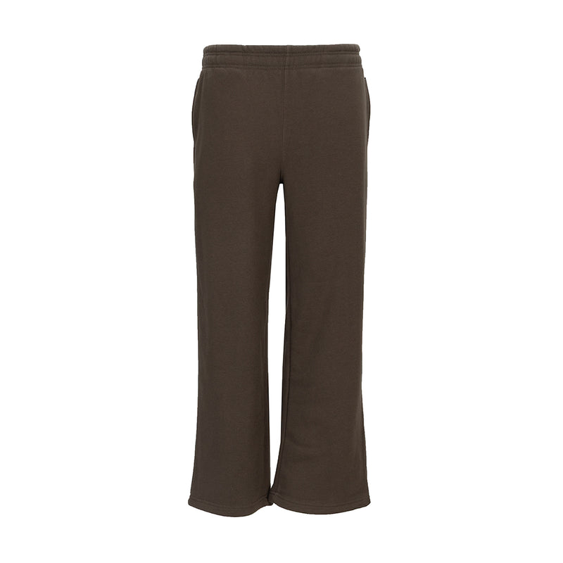 Women's chocolate brown fleece pants with elastic waist and open hem