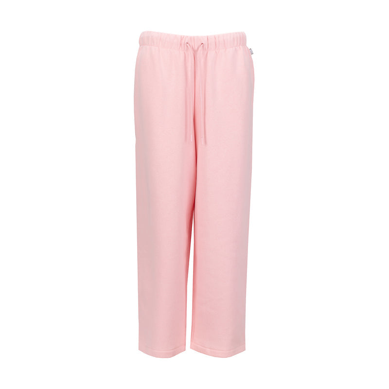 Women's open-hem fleece pants, light pink elastic waistband and straight legs