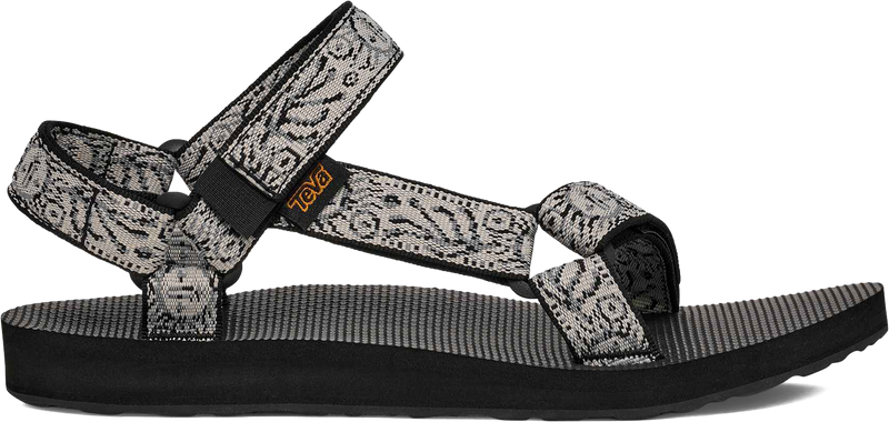 Quarter turn view Women's Teva Footwear style name Original Universal in color Windy Summer Black/ White. Sku: 1003987-WKW