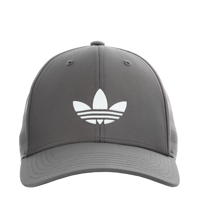 Grey snapback cap with white adidas trefoil logo on the front panel