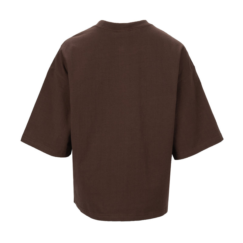 Chocolate brown women's oversized T-shirt back view with crew neck and short sleeves