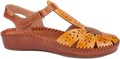 Brown sandal with cut-out design on a white background