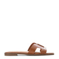 Cognac leather slide sandals with wide H strap and open toe