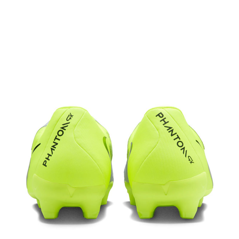 Men's FG soccer cleat heel view in volt green, showing back and outsole studs.