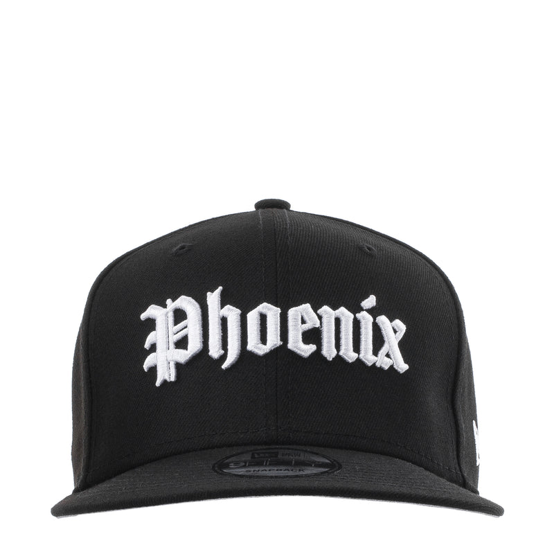 Black baseball cap with white Phoenix logo on front