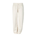 Women’s off-white sweatpants, front view: elastic drawstring waist, side pockets, cuffed hem