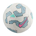 White Nike Pitch training soccer ball with blue panels and pink accents