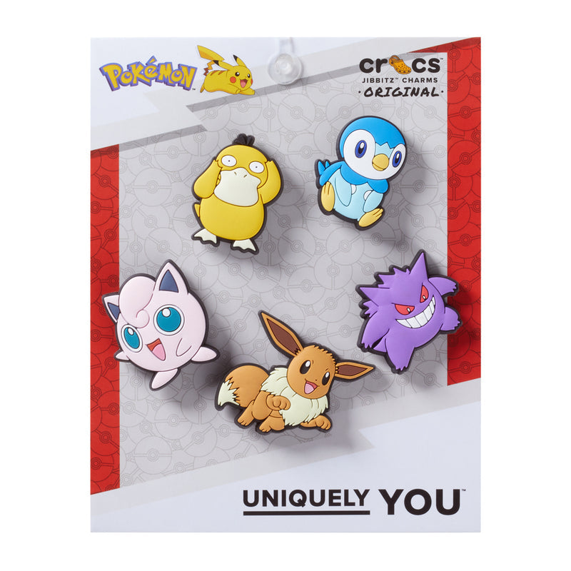 Pokemon character Jibbitz charm pack display with 5 colorful figures on card