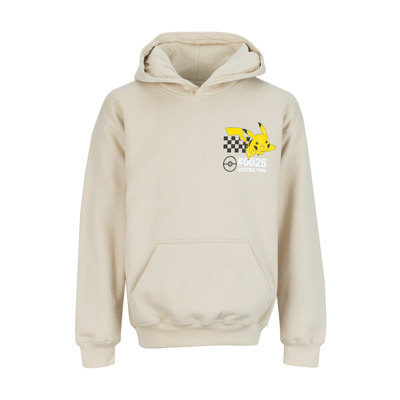 Kids sand hoodie with front Pikachu chest graphic and kangaroo pocket