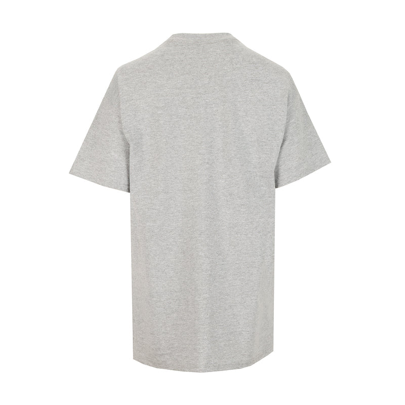 Heather gray unisex T-shirt back view, plain crew neck with short sleeves