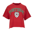 Women's boxy red T-shirt with Portugal crest and soccer ball graphic