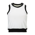 White and black colorblock womens sport tank top with black ribbed crew neck
