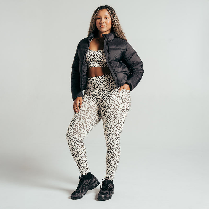 Women's animal dot print pocket leggings, full-length stretch fit