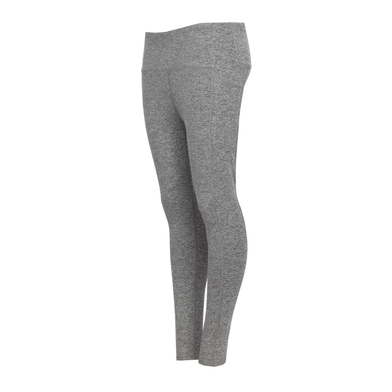 Women’s charcoal heather leggings, front view, full-length skinny fit