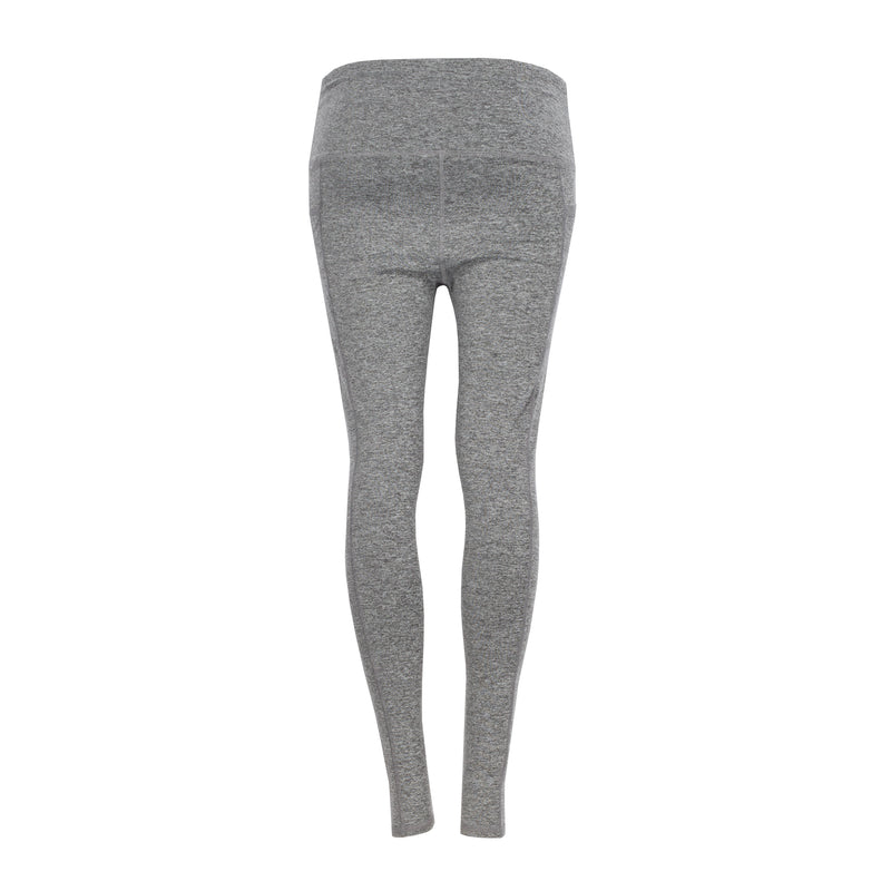 Women’s charcoal heather leggings, back view, full-length skinny fit