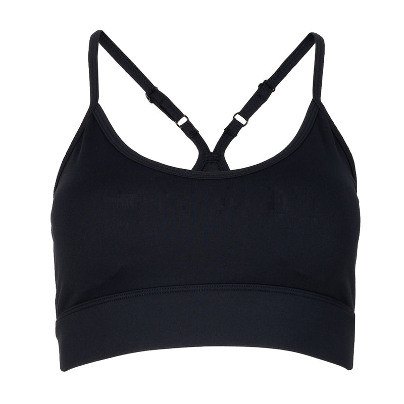 Women's black sports bra with crisscross back straps