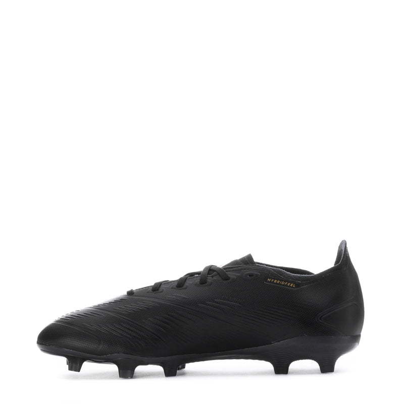 Black men’s FG soccer cleat side view with blue stripe accents