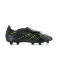 Men's black football cleats with neon green Predator detailing and molded studs