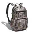 Camouflage backpack with black straps and front zip pocket