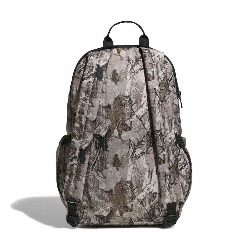 Camouflage backpack back view with padded shoulder straps