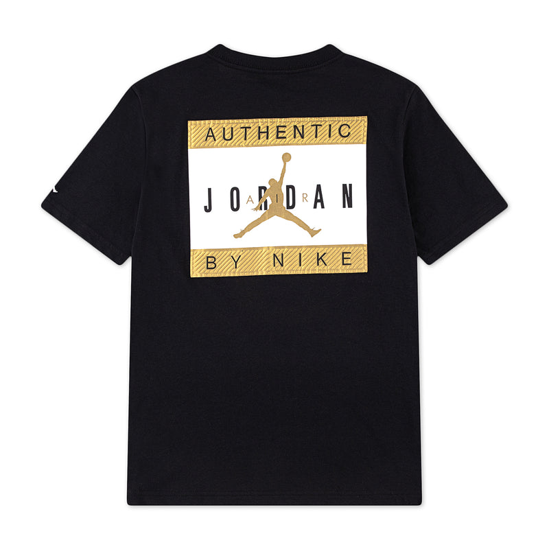 Youth black crewneck tee with square Authentic Jordan By Nike graphic