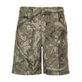 Men's printed tree camo shorts with elastic waistband and straight hem